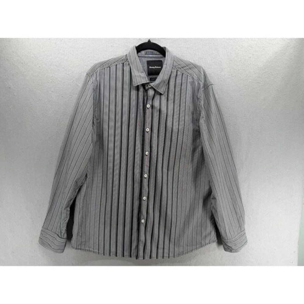 Tommy Bahama Shirt Mens L Black White Island Crafted Modern Fit Button Up Check
